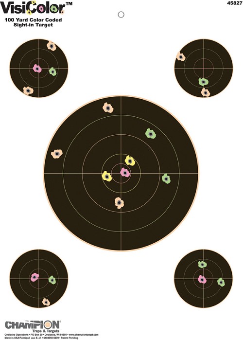 ST-CHP45827 Champion VisiColor Sight-In Targets with Multiple Bullseyes – 10 Pack 